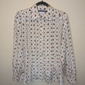 VINTAGE Susan Hutton 1980s blouse cream with pheasants women size 10